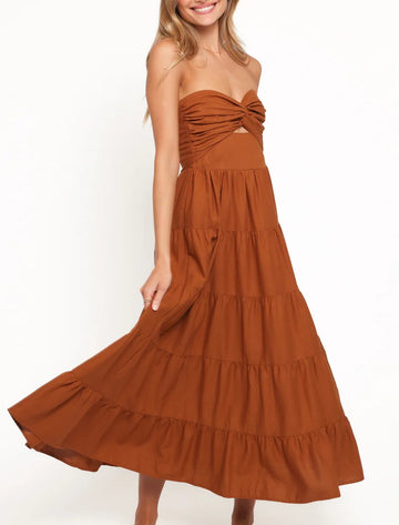 Strapless Midi Dress in brown